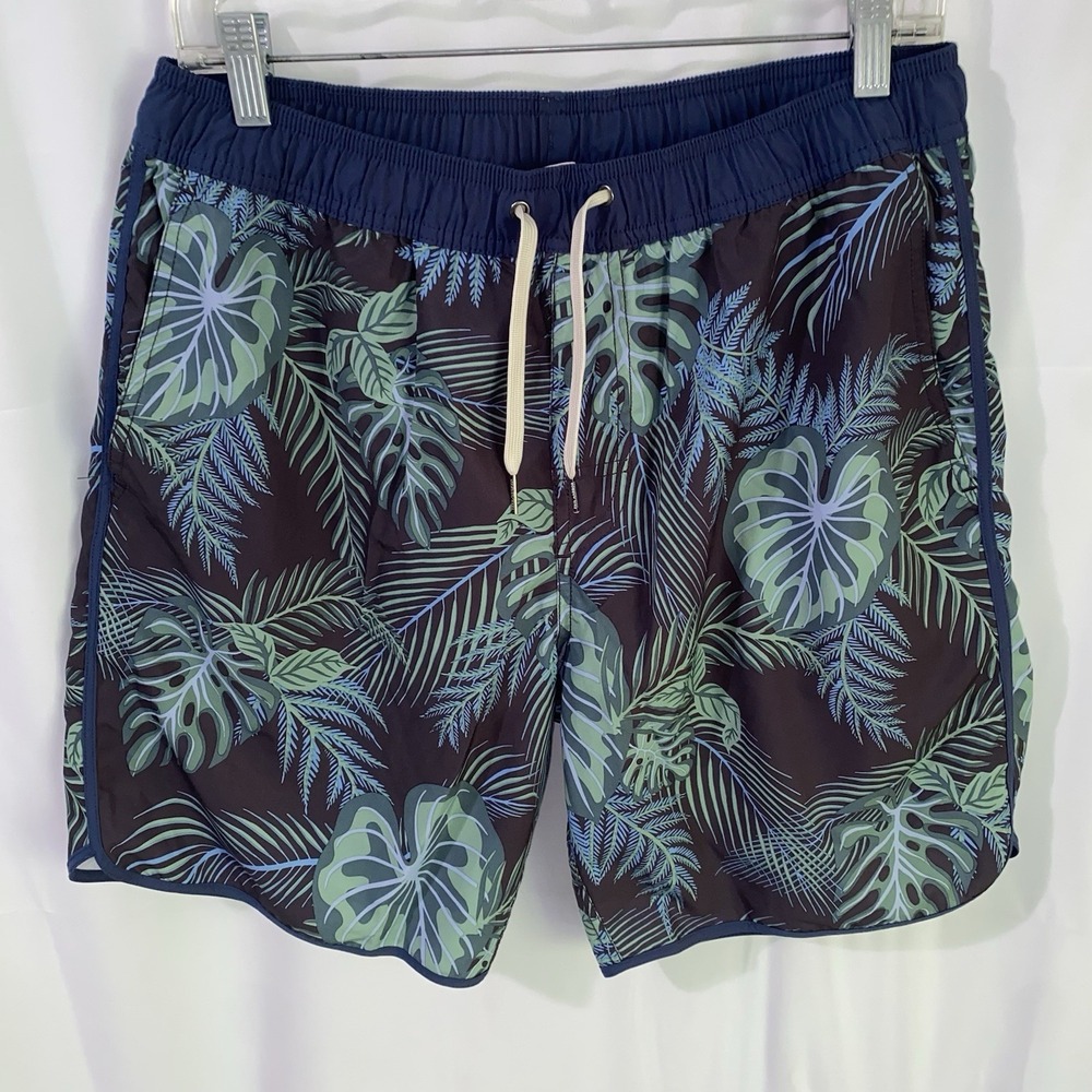 Fair Harbor Anchor Swim Trunks Men's Large Navy Evergreen Floral 8" Inseam Lined